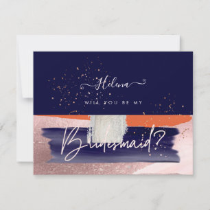 PixDezines Navy+Coral Will You .. Bridesmaid Invitation