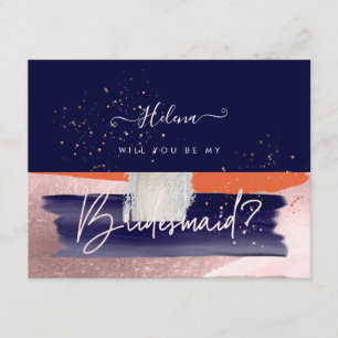 PixDezines Navy+Coral Will You .. Bridesmaid Invitation