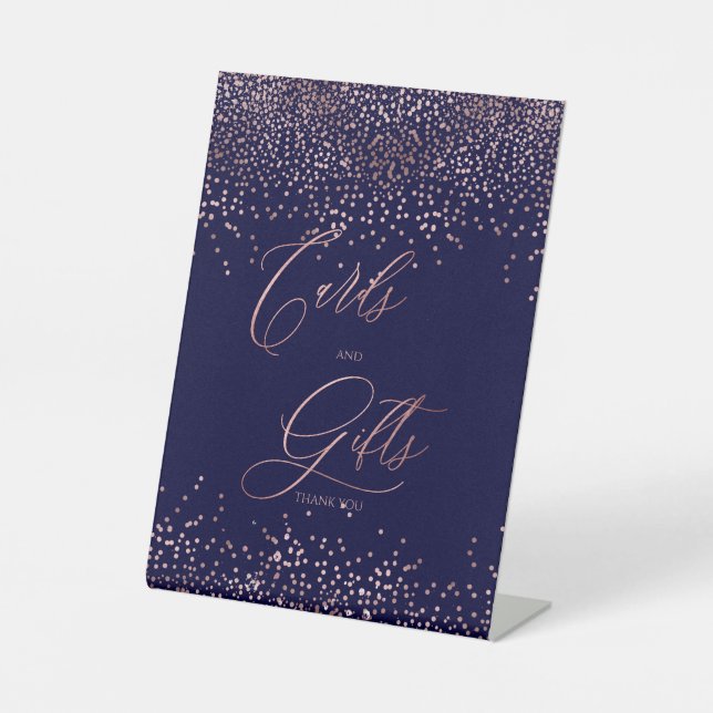 PixDezines Navy+Rose Gold Cards+Gifts Pedestal Sign (Front)