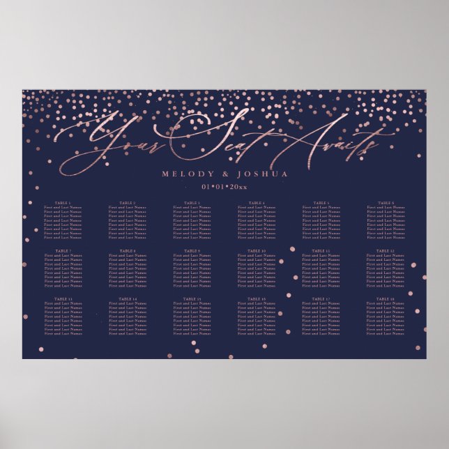 PixDezines Navy+Rose Gold Script, Seating Chart (Front)