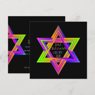 PixDezines Neon Colours Star of David/Bat Mitzvah Invitation