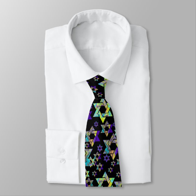 PixDezines Neon Colours Star of David Tie (Tied)