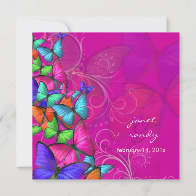 PixDezines Neon Fluttering By/DIY background colou Invitation (Front)