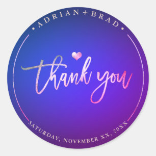 PixDezines Neon Glow Thank You+Navy Blue Classic Round Sticker