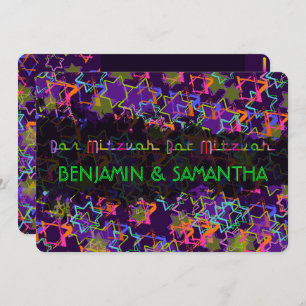 PixDezines NEON/GRUNG STARS/BAR+BAT MITZVAH Invitation
