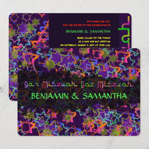 PixDezines NEON/GRUNGE STARS/BAR+BAT MITZVAH Invitation