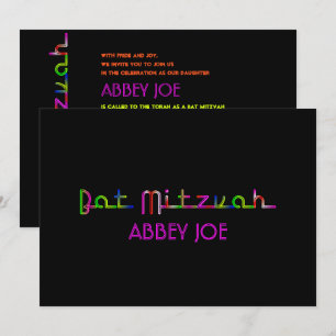 PixDezines neon lights bat mitzvah Invitation