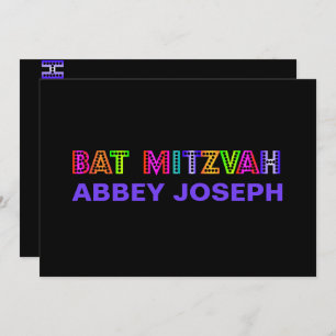 PixDezines Neon Lights Bat Mitzvah Invitation