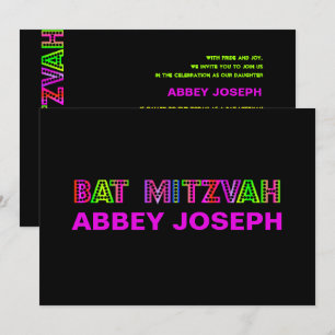 PixDezines Neon Lights Bat Mitzvah Invitation