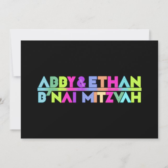 PixDezines Neon Lights B'nai Mitzvah ✡ Invitation (Front)