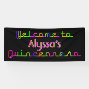 PixDezines Neon Lights Quinceanera Banner 6'x2.5'