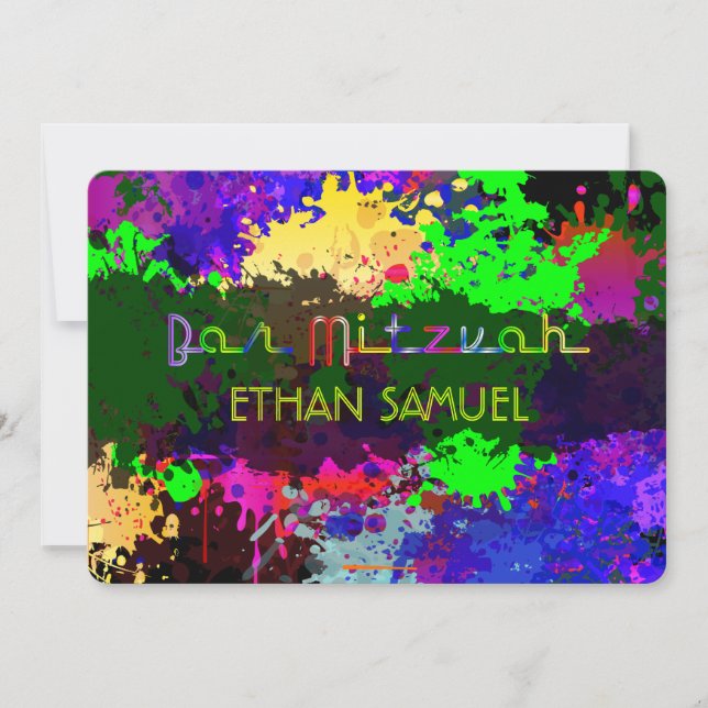 PixDezines neon lights/urban grunge/bar mitzvah Invitation (Front)