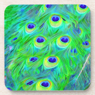 PixDezines neon/psychedelic peacock feather Coaster