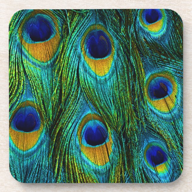 PixDezines neon/psychedelic peacock feather Coaster (Front)