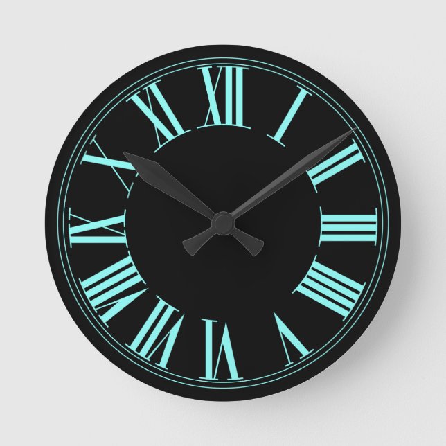 PixDezines Neon Roman Numeros/DIY background colou Round Clock (Front)