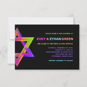 PixDezines Neon Star of David B'nai Mitzvah  Invit Invitation