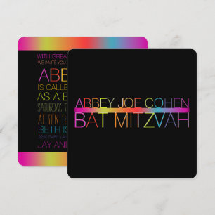 PixDezines neons/typography/bat mitzvah Invitation