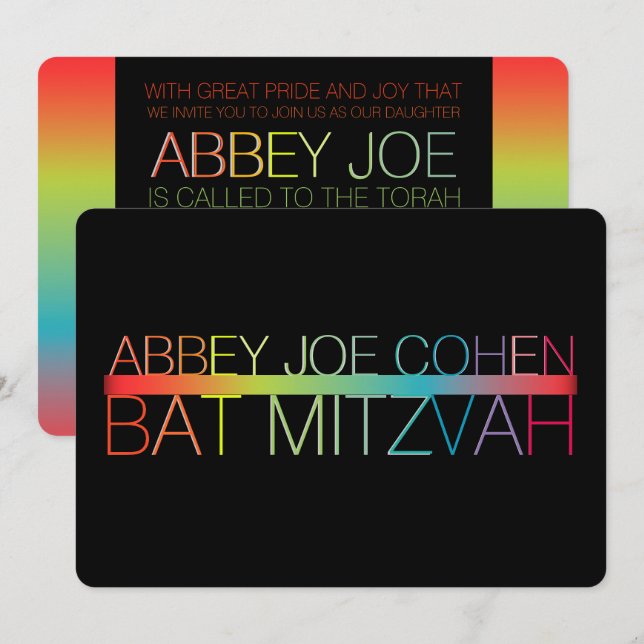 PixDezines neons/typography/bat mitzvah Invitation (Front/Back)
