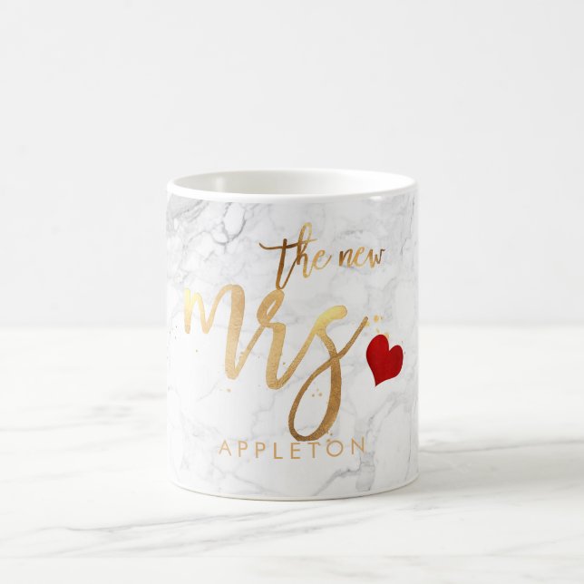 PixDezines New Mrs Modern/Faux Gold Script/Marble Coffee Mug (Center)