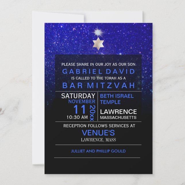 PixDezines Night Sky/Blue/typography/bar mitzvah Invitation (Back)