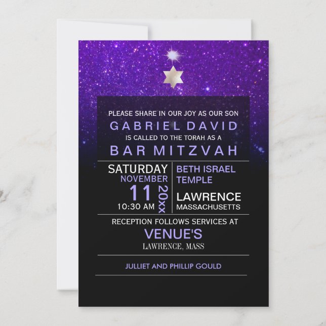 PixDezines Night Sky/Purple/typography/bar mitzvah Invitation (Back)