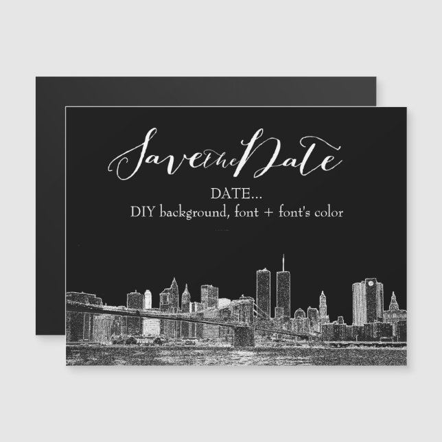 PixDezines NYC Sketched Cityscape Magnetic Invitation (Front/Back)