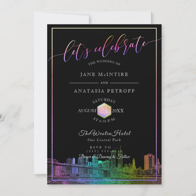 PixDezines NYC Skyline/Rainbow Colours Invitation (Back)
