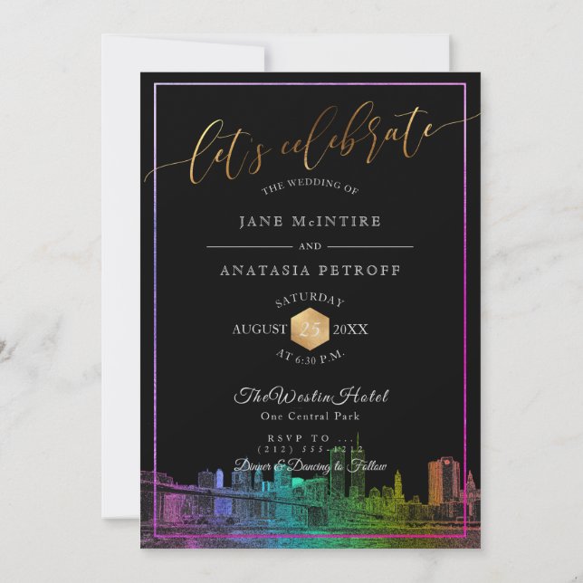 PixDezines NYC Skyline/Rainbow Colours Invitation (Back)