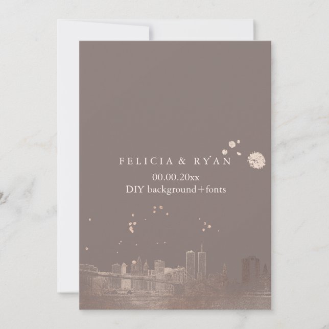 PixDezines NYC Skyline/Rose Gold/DIY Bckgrnd Invitation (Front)