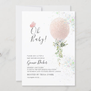 PixDezines Oh Baby Blush Balloon Baby Shower Invitation