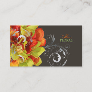 PixDezines orange calla lilies/green orchids Business Card