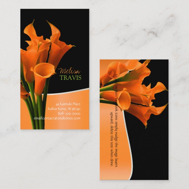 PixDezines orange calla lily/diy background Business Card (Front/Back)