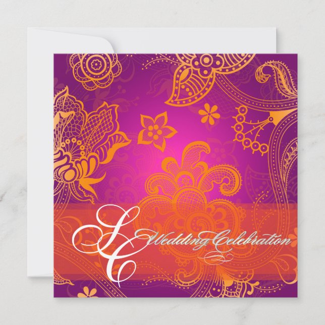 PixDezines orange floral lace/diy fonts+event Invitation (Front)