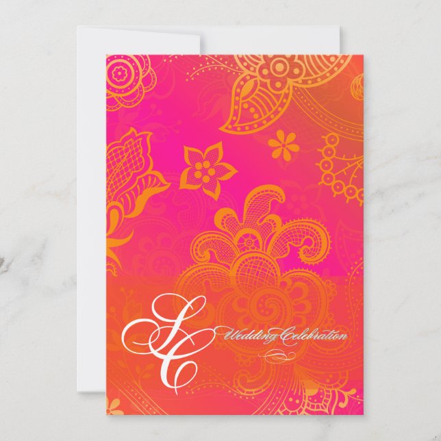 PixDezines orange floral lace Invitation (Front)
