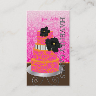 PixDezines Orange+Hot Pink damask cake/pâtisserie Business Card