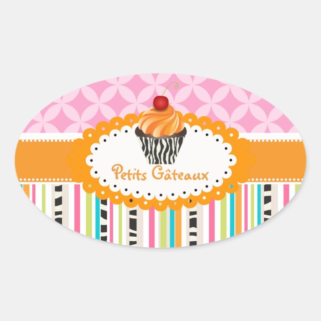 PixDezines orange swirls cupcake/DIY colour Oval Sticker (Front)