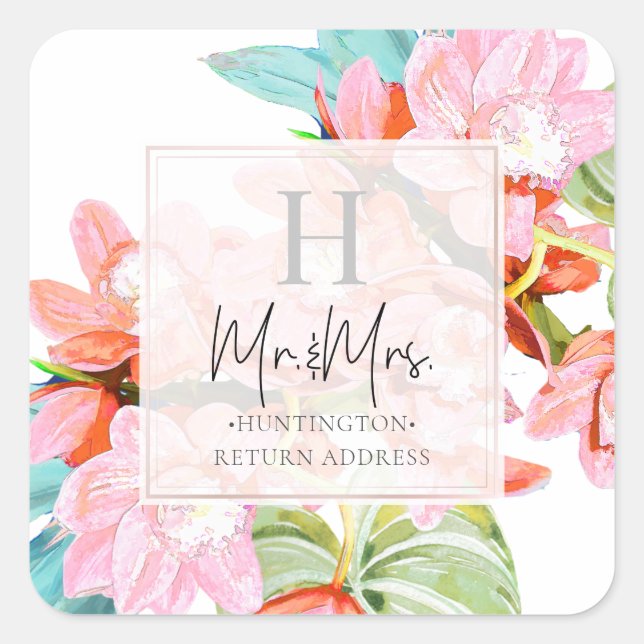 PixDezines Orchid Isle, Blush Orchid Aqua Ti Square Sticker (Front)