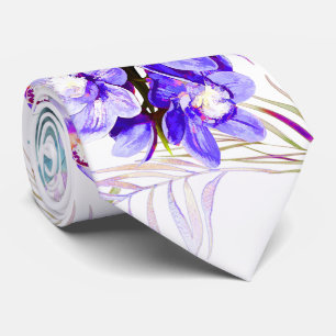 PixDezines Orchid Isle, Neon Purple Orchids Palms Tie