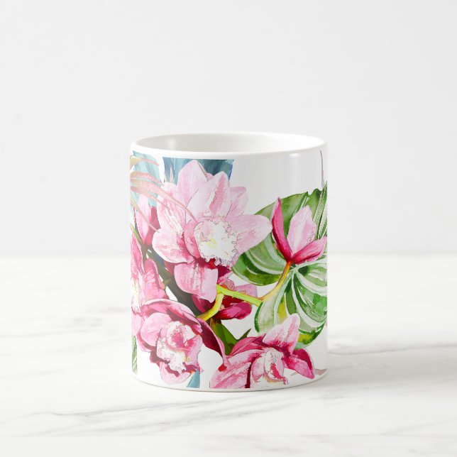 PixDezines Orchid Isle, Pink Cymbidium Orchid Coffee Mug (Center)
