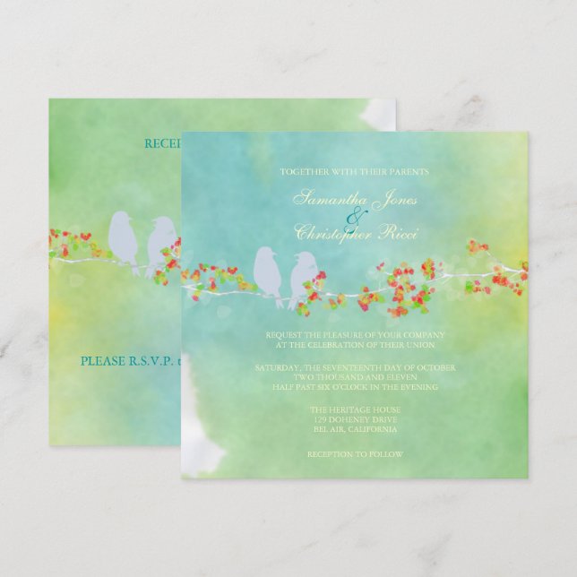 PixDezines Original Love Birds on watercolor Invitation (Front/Back)