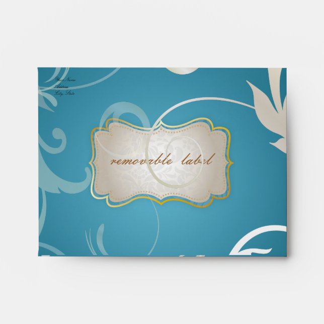 PixDezines Ornamental Leaves + Swirls, teal Envelope (Front)