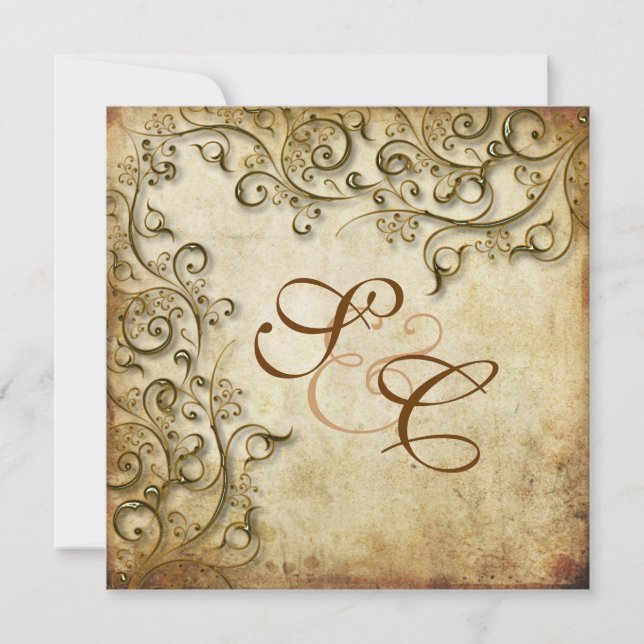 PixDezines ORNAMENTAL RUSTIC GOLD SWIRLS/LUXEpaper Invitation (Front)