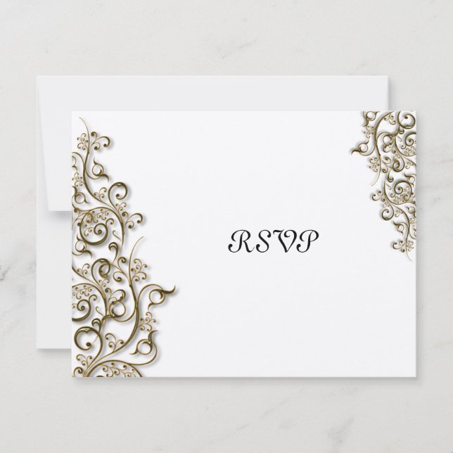PixDezines Ornamental Rustic Gold Swirls RSVP Card (Front)