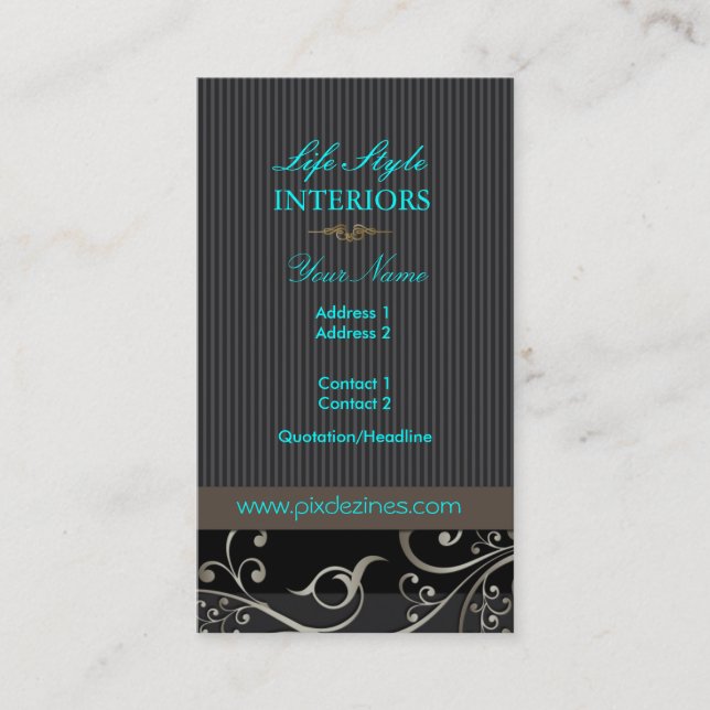 PixDezines Ornamental Swirls+pinstripes/diy colour Business Card (Front)