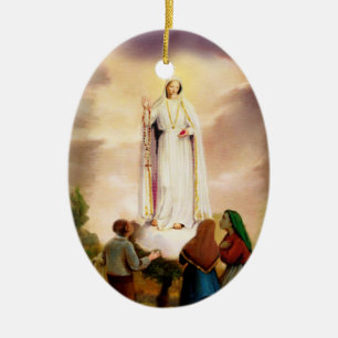 PixDezines Our Lady of Fatima, Text Customisable Ceramic Tree Decoration
