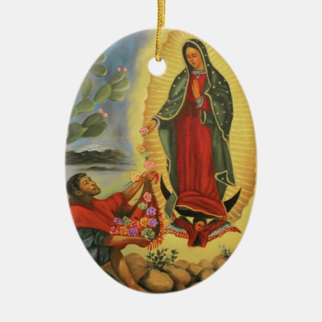 PixDezines Our Lady of Guadalup, Text Customisable Ceramic Tree Decoration (Front)