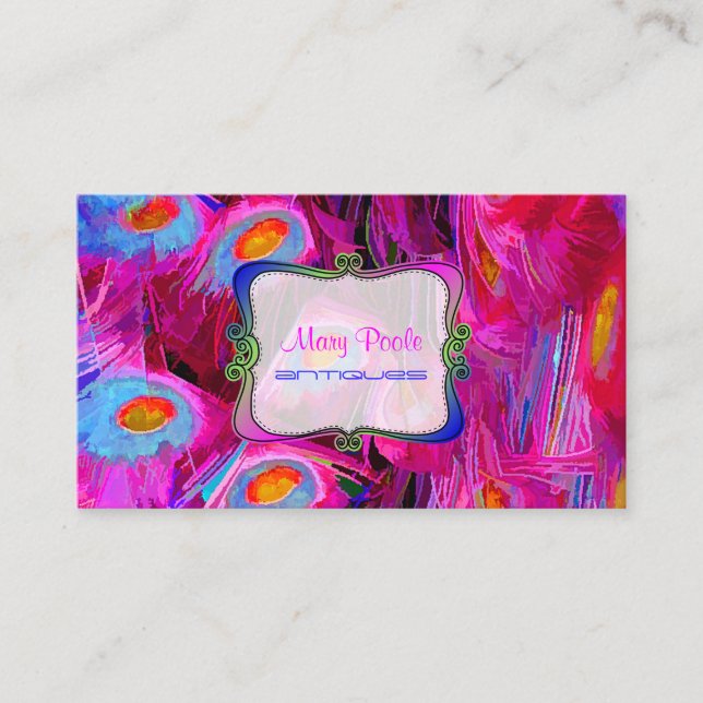 PixDezines painted peacock/cobalt/pink Business Card (Front)