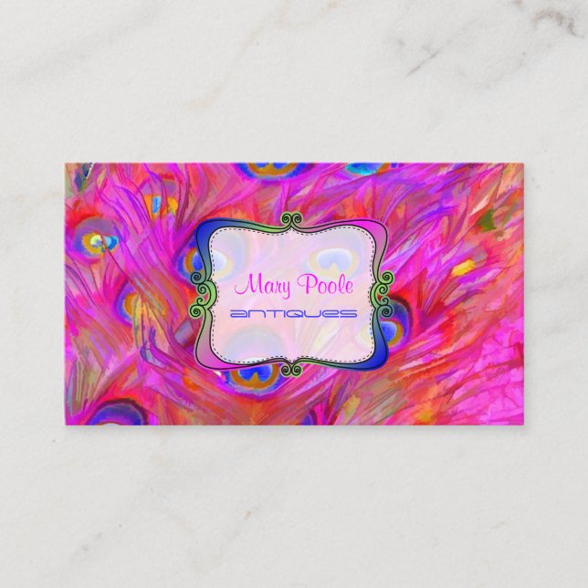 PixDezines painted peacock/hot pink Business Card (Front)