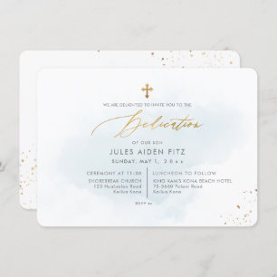 PixDezines Pale Blue Watercolor Dedication Invitation