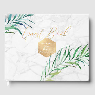 PixDezines Palm Fronds+Faux Gold+Fancy Script Guest Book